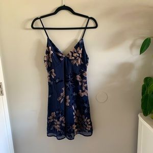 Blue Mini Dress with Velvet Floral Pattern